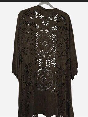 Athena Marie Olive Faux Suede Laser Cut Kimono - XL